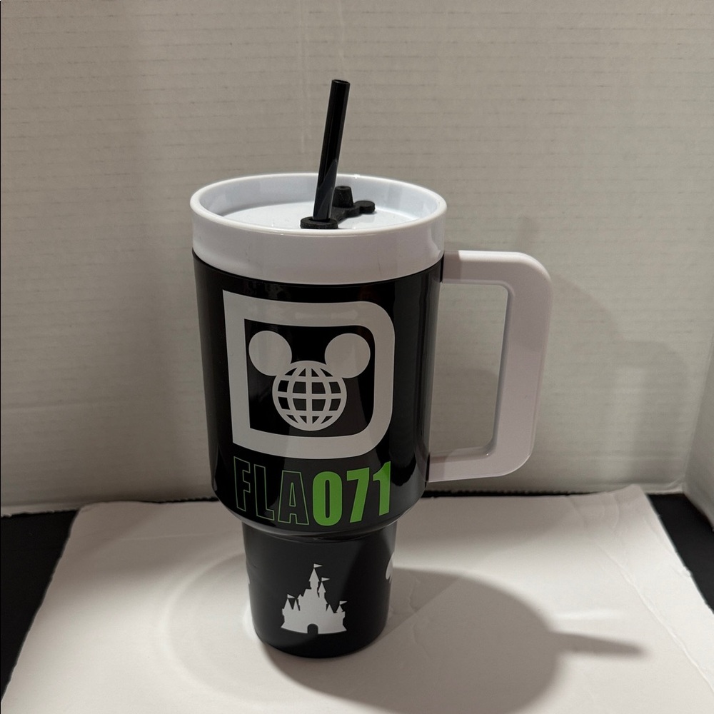 Disney FL Mickey Mouse Black and White Travel Mug with Straw
